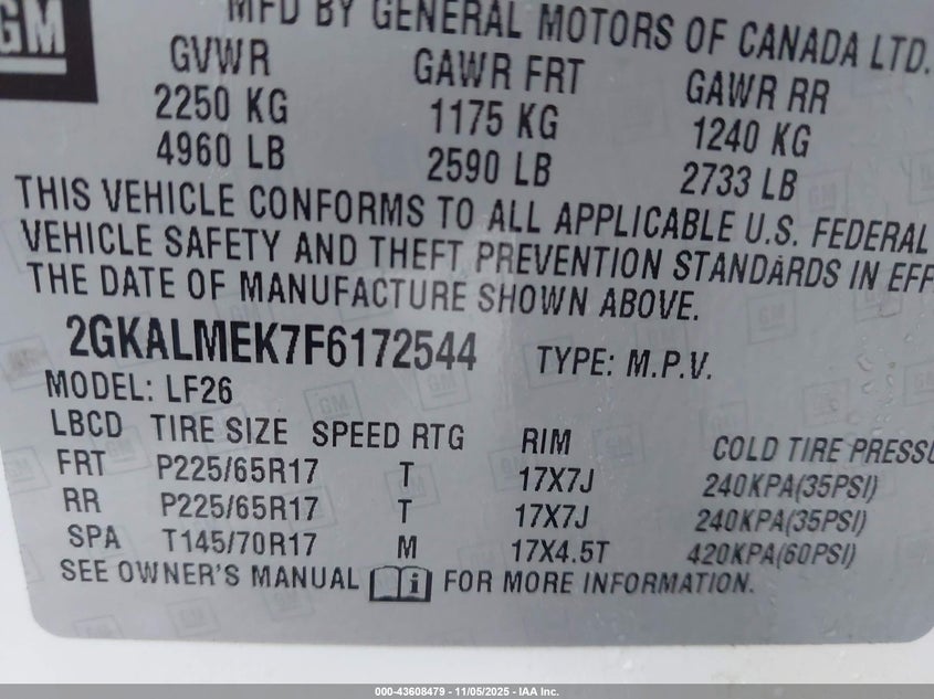2015 GMC TERRAIN SLE-1 2GKALMEK7F6172544