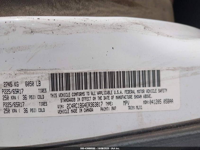 2014 Chrysler Town & Country Touring VIN: 2C4RC1BG4ER363817 Lot: 43608522