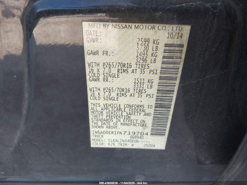 2015 NISSAN FRONTIER SV - 1N6AD0ER1FN719704