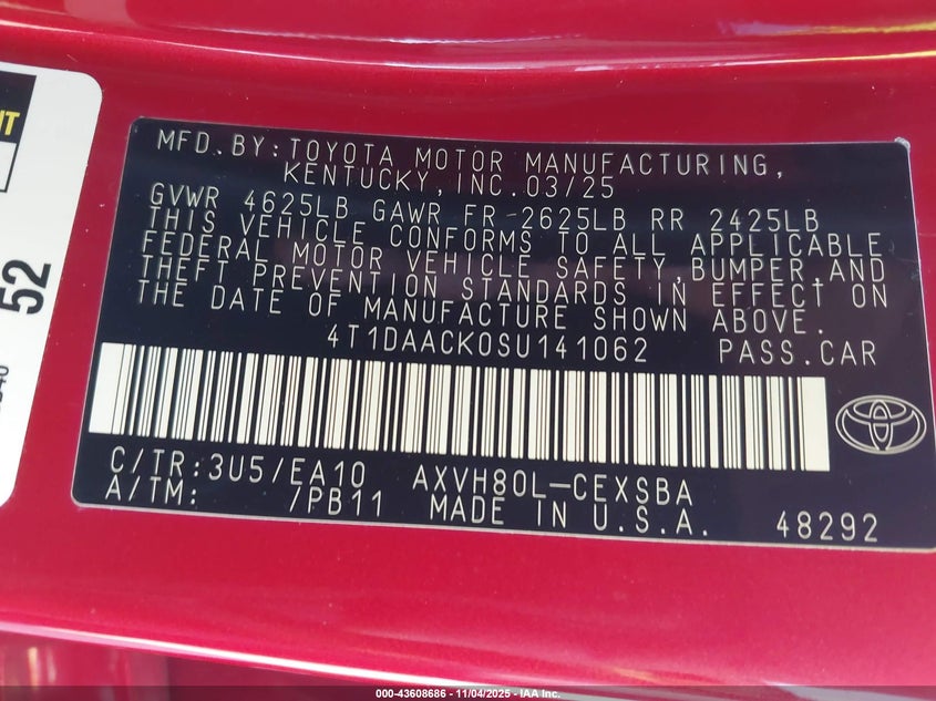 2025 TOYOTA CAMRY SE - 4T1DAACK0SU141062