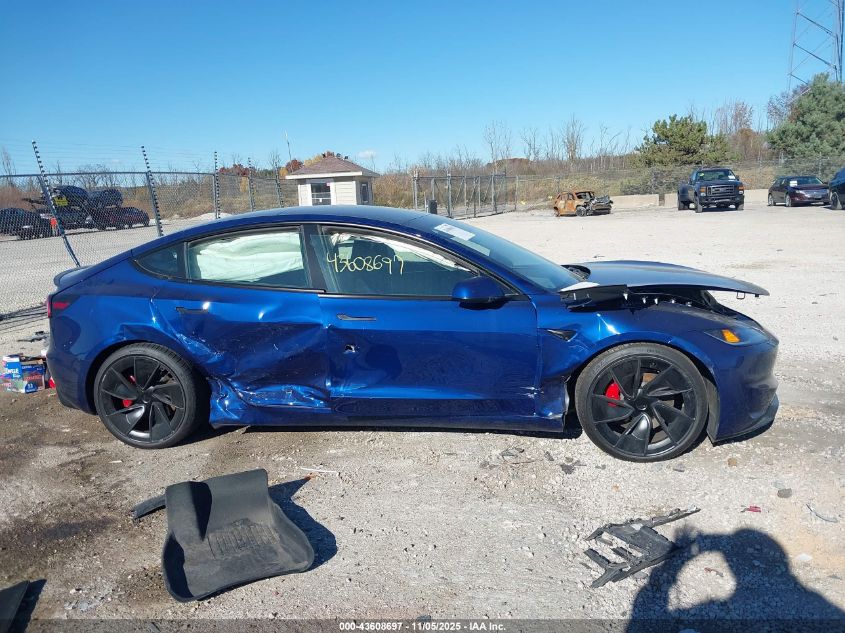 2024 Tesla Model 3 Performance All-Wheel Drive VIN: 5YJ3E1ETXRF795032 Lot: 43608697