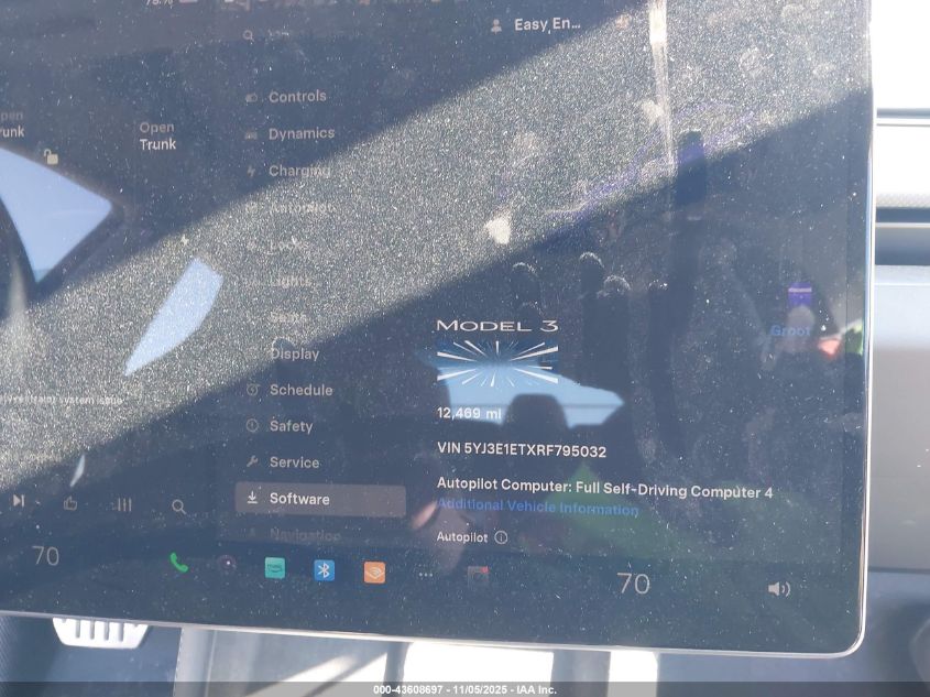 2024 Tesla Model 3 Performance All-Wheel Drive VIN: 5YJ3E1ETXRF795032 Lot: 43608697