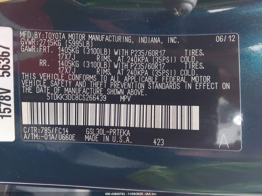 5TDKK3DC8CS266439 2012 TOYOTA SIENNA photo no. 9