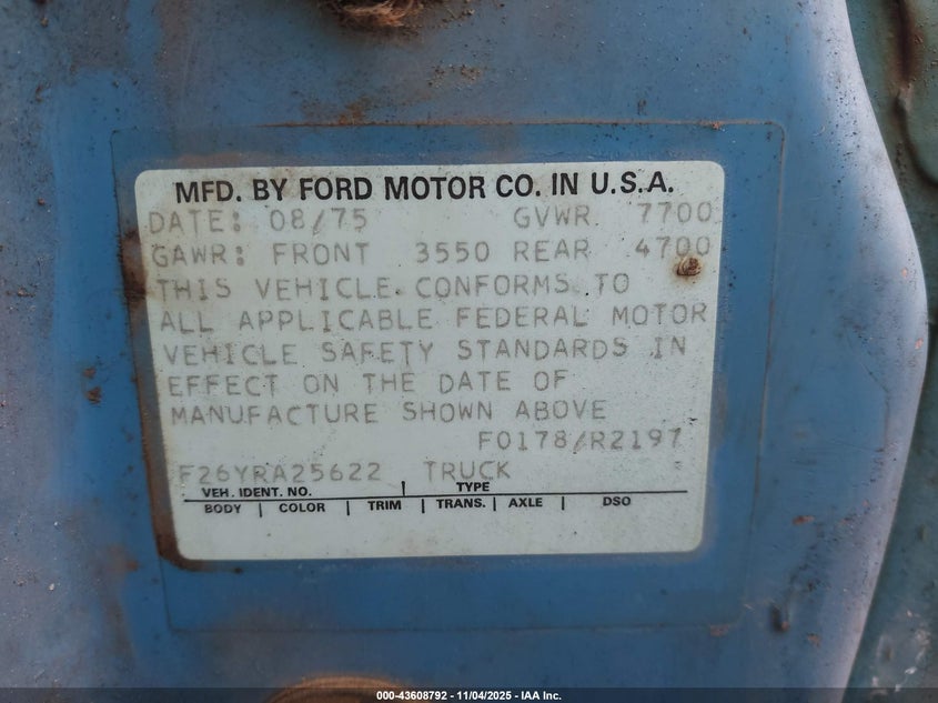 F26YRA25622 1976 FORD F250 photo no. 9