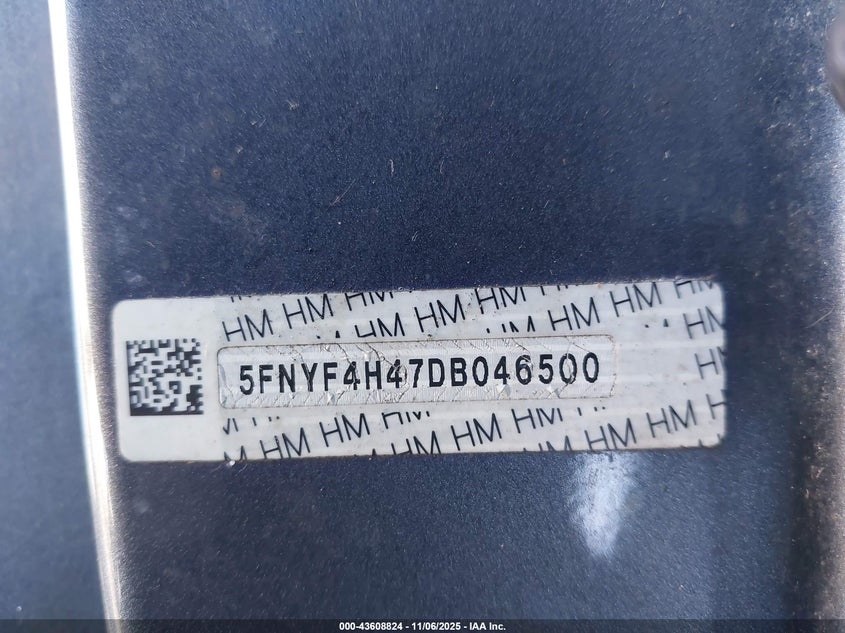 2013 HONDA PILOT EX 5FNYF4H47DB046500