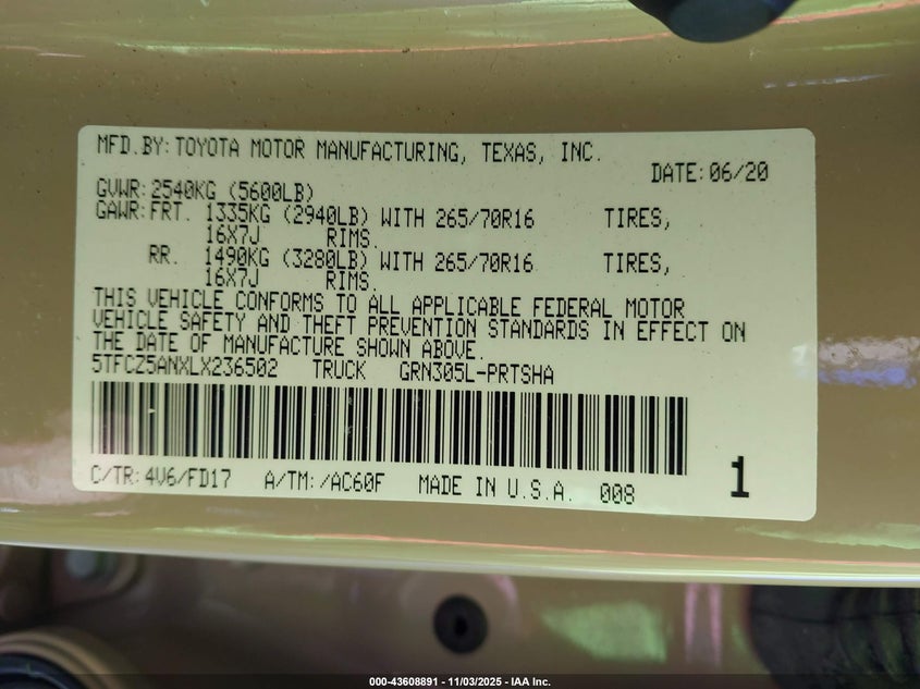 2020 TOYOTA TACOMA TRD OFF-ROAD 5TFCZ5ANXLX236502