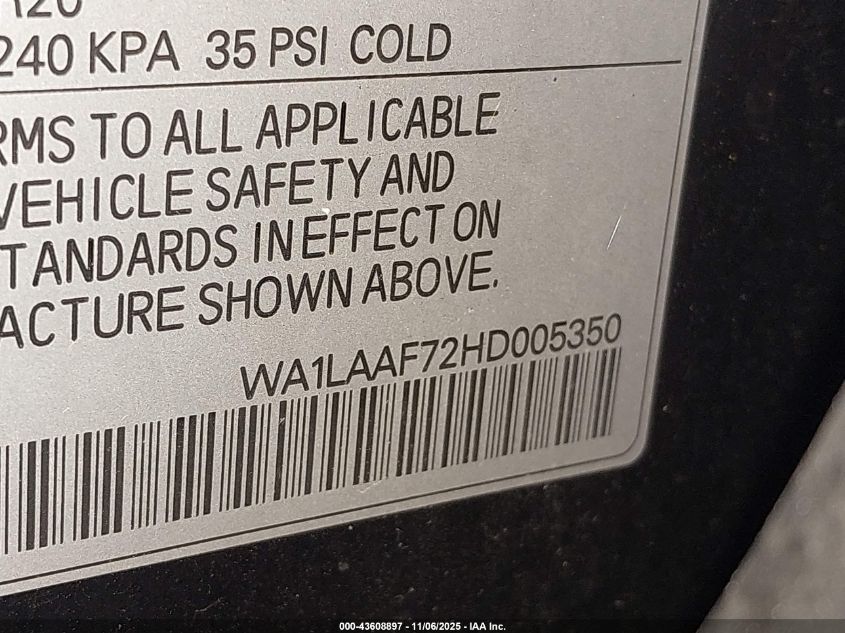 2017 Audi Q7 3.0T Premium VIN: WA1LAAF72HD005350 Lot: 43608897