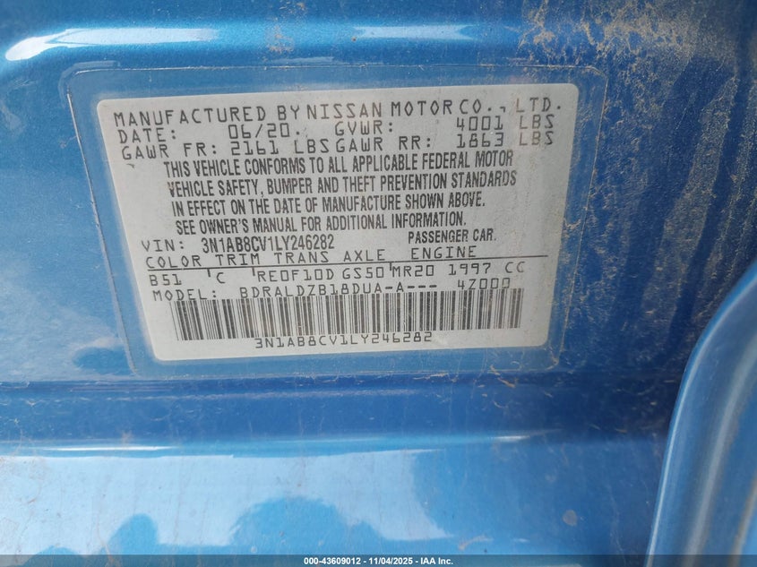 2020 NISSAN SENTRA SV XTRONIC CVT 3N1AB8CV1LY246282