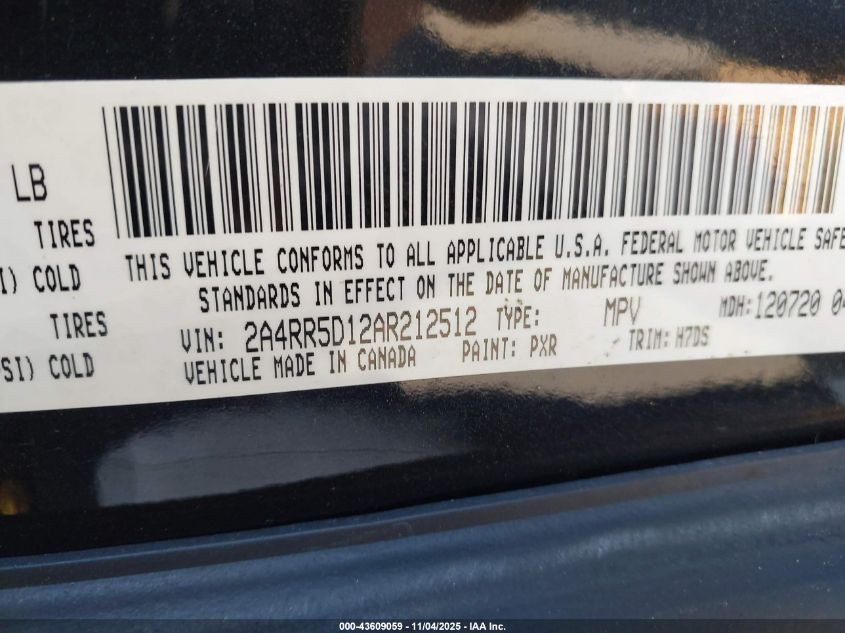 2010 Chrysler Town & Country Touring VIN: 2A4RR5D12AR212512 Lot: 43609059