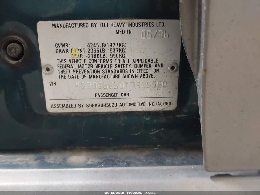 1996 Subaru Legacy Outback VIN: 4S3BG6850T7985550 Lot: 43609229