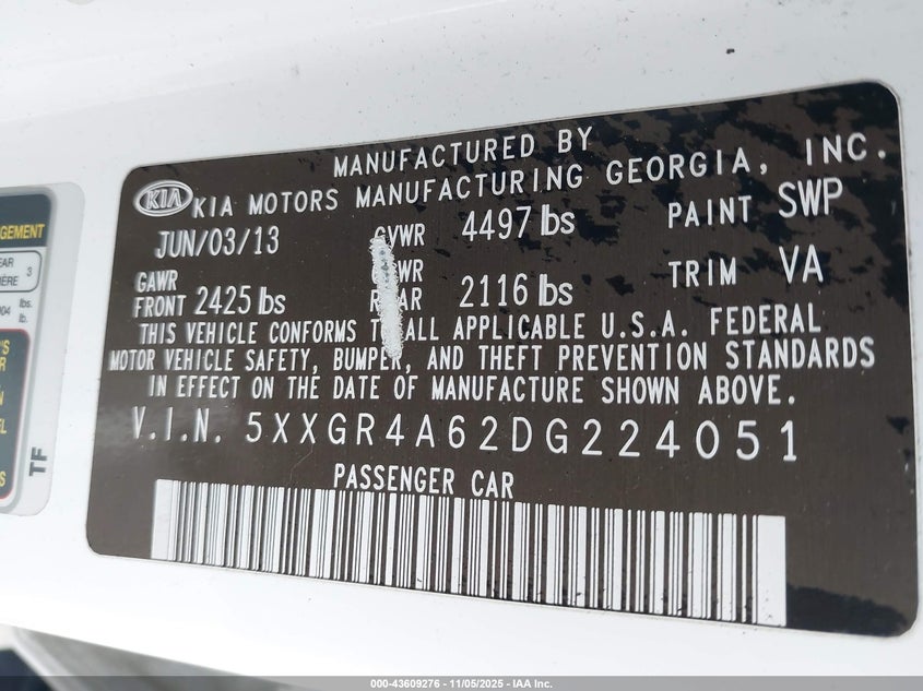 2013 KIA OPTIMA SX 5XXGR4A62DG224051