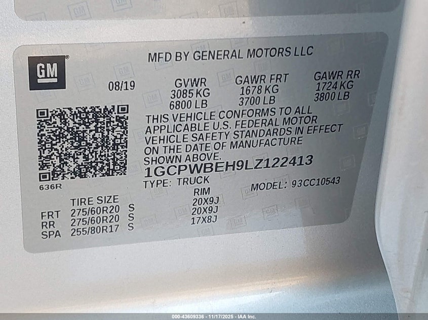 1GCPWBEH9LZ122413 2020 CHEVROLET SILVERADO photo no. 9