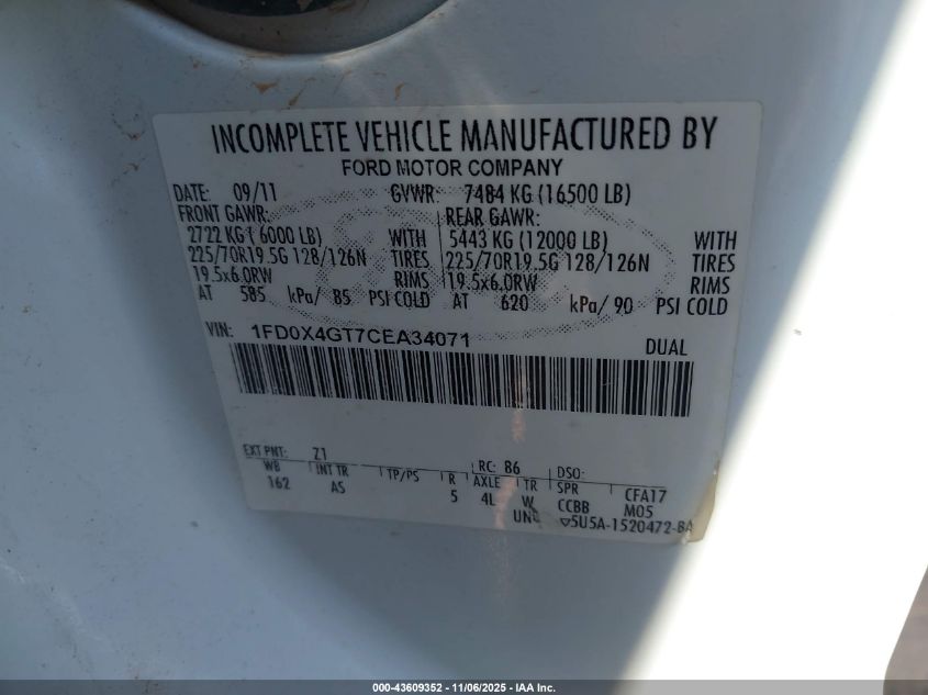 2012 Ford F-450 Chassis Xl VIN: 1FD0X4GT7CEA34071 Lot: 43609352