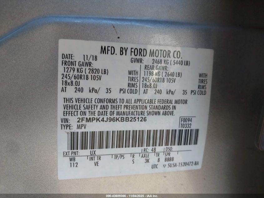 2019 FORD EDGE SEL - 2FMPK4J96KBB25126