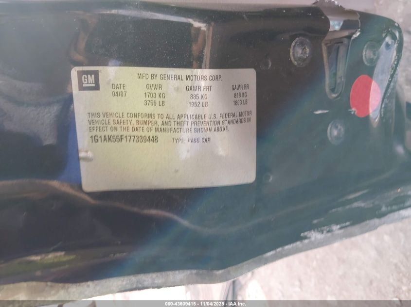 2007 Chevrolet Cobalt Ls VIN: 1G1AK55F177339448 Lot: 43609415