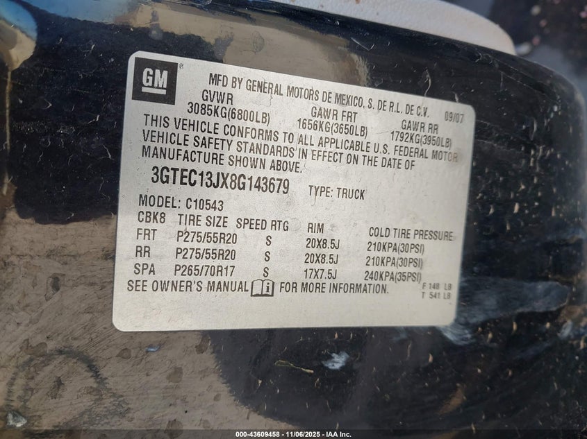 3GTEC13JX8G143679 2008 GMC SIERRA photo no. 9
