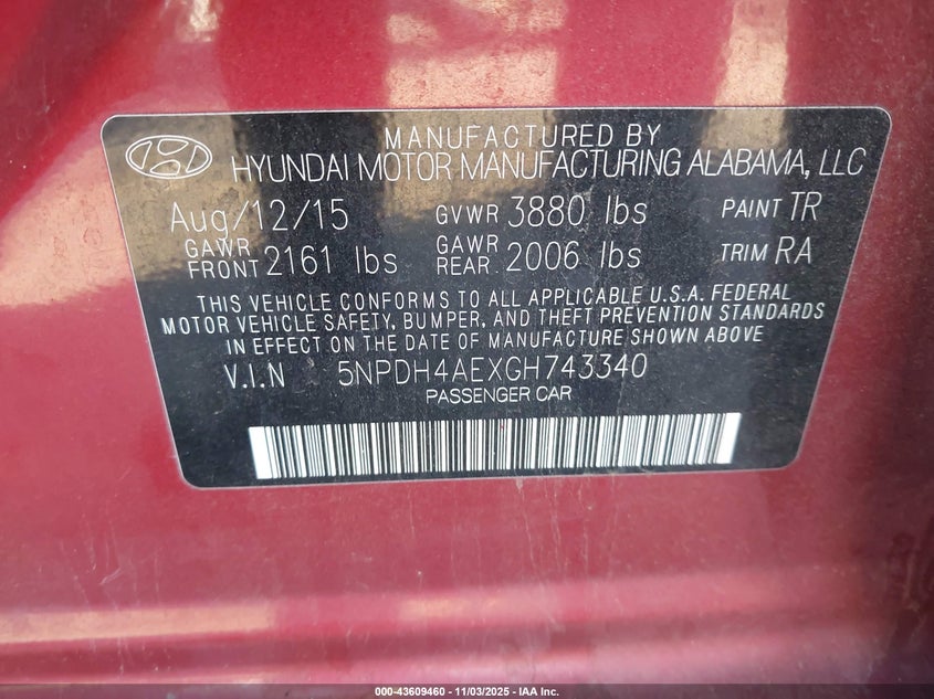 2016 HYUNDAI ELANTRA SE 5NPDH4AEXGH743340