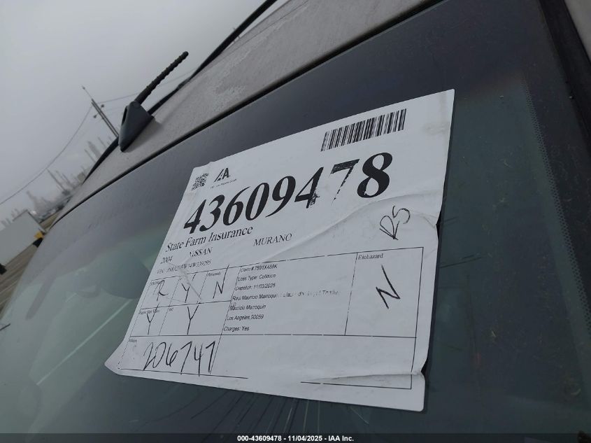 2004 Nissan Murano Se VIN: JN8AZ08W34W339295 Lot: 43609478