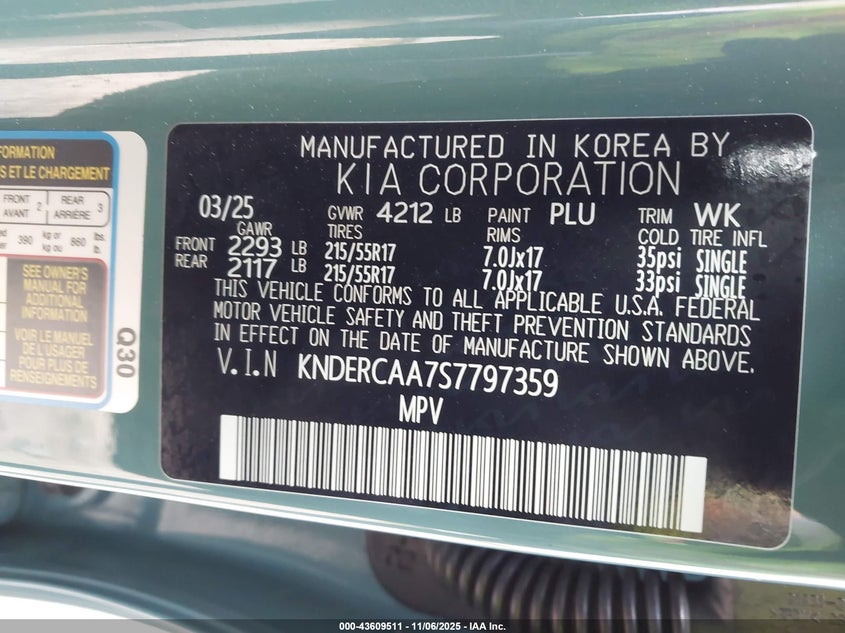 2025 Kia Seltos Ex VIN: KNDERCAA7S7797359 Lot: 43609511