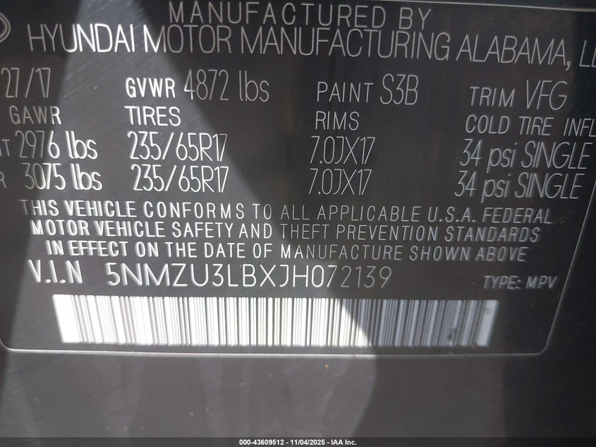 2018 HYUNDAI SANTA FE SPORT 2.4L - 5NMZU3LBXJH072139