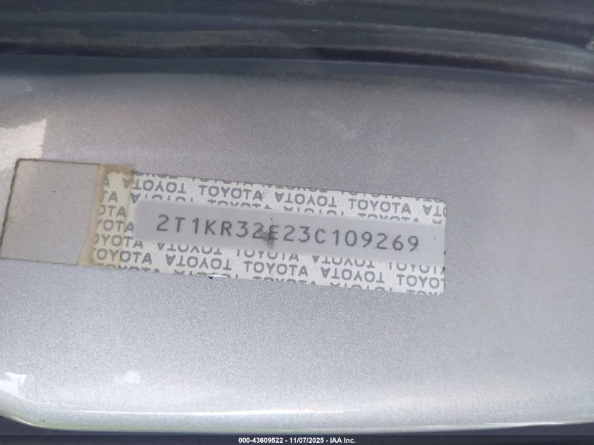 2003 Toyota Matrix Xr VIN: 2T1KR32E23C109269 Lot: 43609522