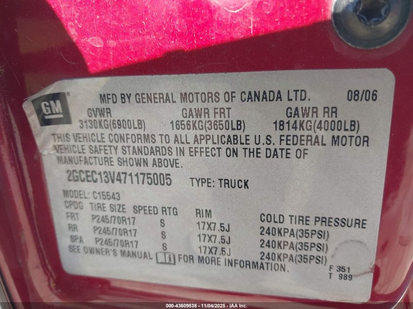 2007 Chevrolet Silverado 1500 Classic Ls VIN: 2GCEC13V471175005 Lot: 43609538