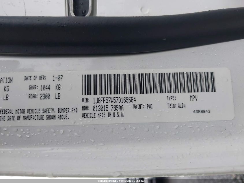 2007 Jeep Compass Limited VIN: 1J8FF57W57D169684 Lot: 43609664