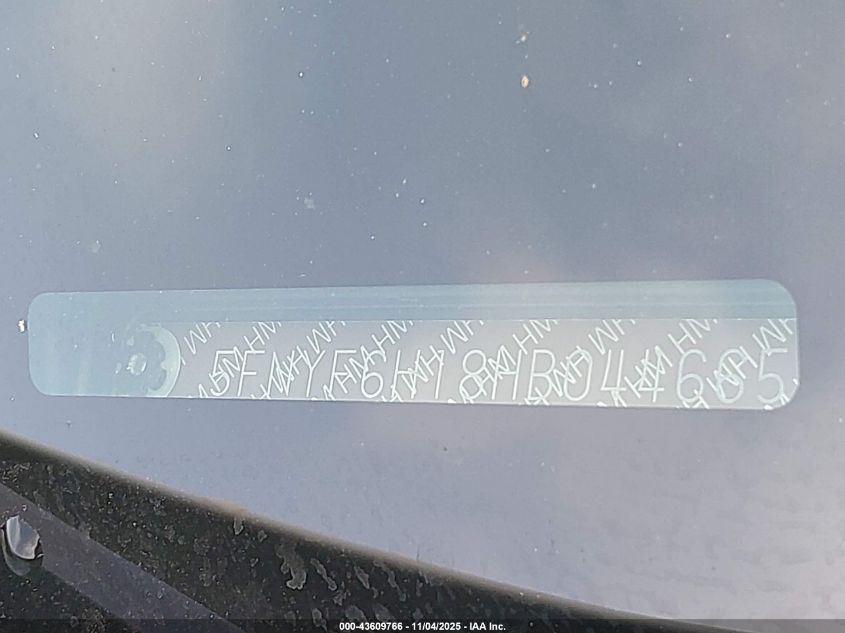 2017 Honda Pilot Lx VIN: 5FNYF6H18HB044665 Lot: 43609766