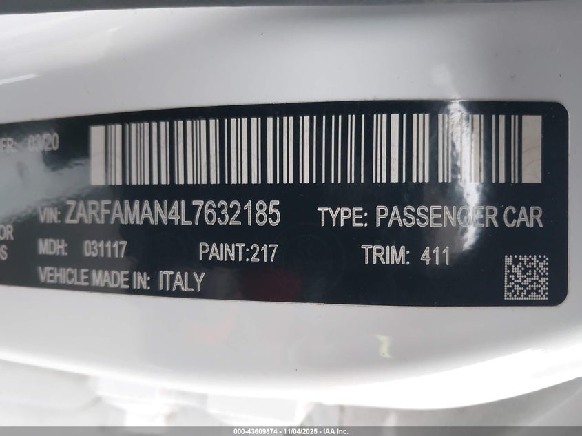 2020 ALFA ROMEO GIULIA RWD - ZARFAMAN4L7632185