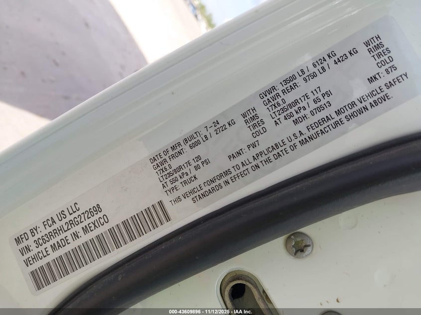 2024 Ram 3500 Lone Star 4X4 8' Box VIN: 3C63RRHL2RG272698 Lot: 43609896