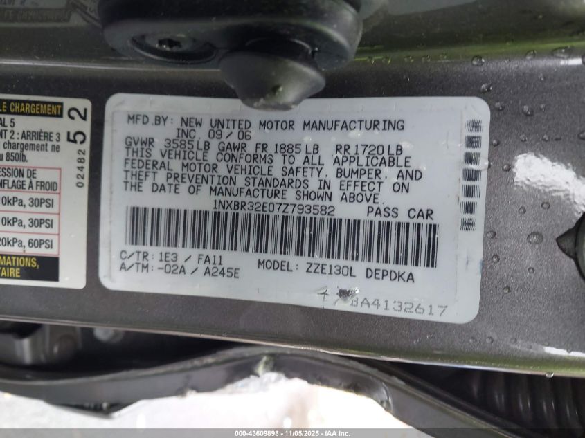 2007 Toyota Corolla Ce VIN: 1NXBR32E07Z793582 Lot: 43609898