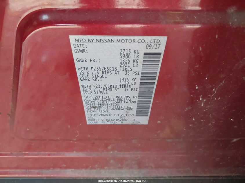 2018 NISSAN PATHFINDER SL - 5N1DR2MM8JC612328