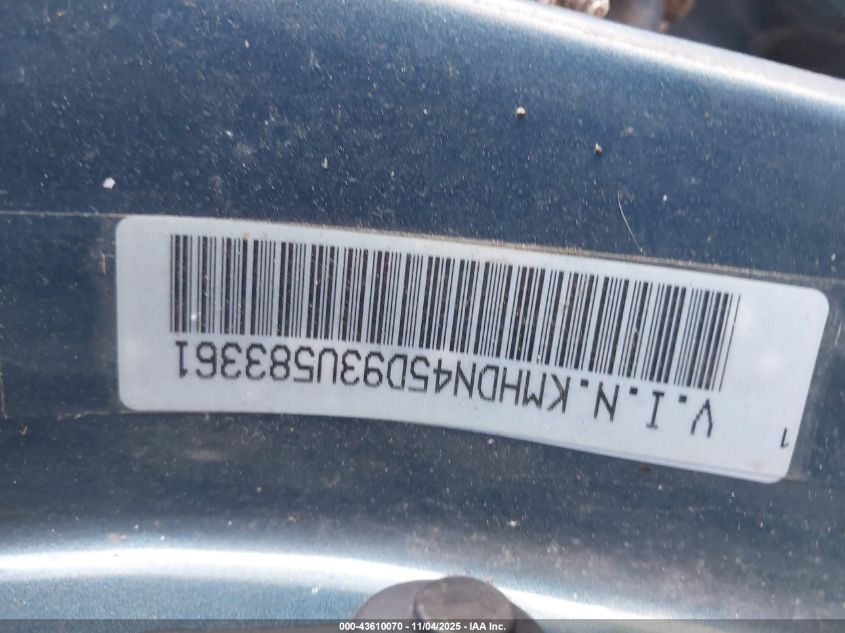 2003 Hyundai Elantra Gls/Gt VIN: KMHDN45D93U583361 Lot: 43610070