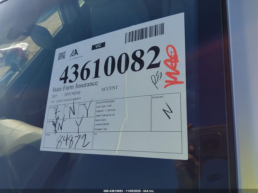 2015 HYUNDAI ACCENT GLS KMHCT4AE6FU886859