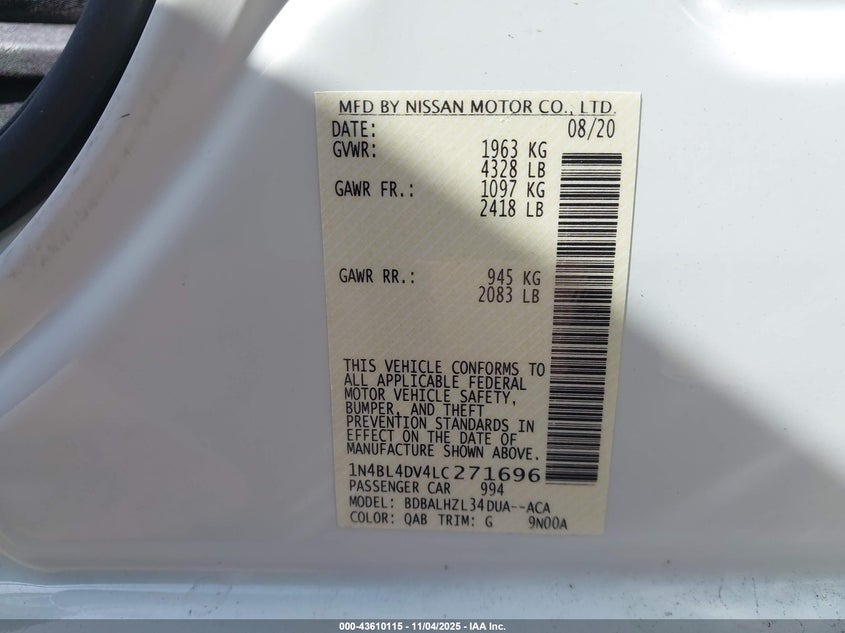 1N4BL4DV4LC271696 2020 NISSAN ALTIMA photo no. 9