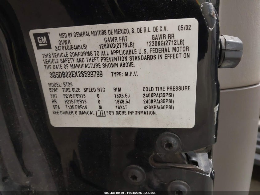 3G5DB03EX2S599799 2002 BUICK RENDEZVOUS photo no. 9