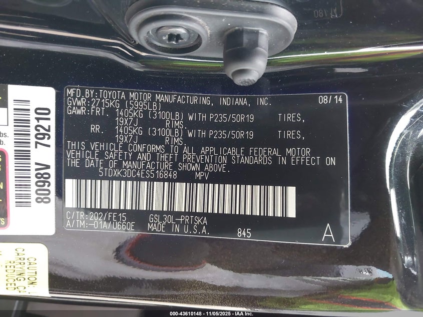 2014 TOYOTA SIENNA SE 8 PASSENGER 5TDXK3DC4ES516848