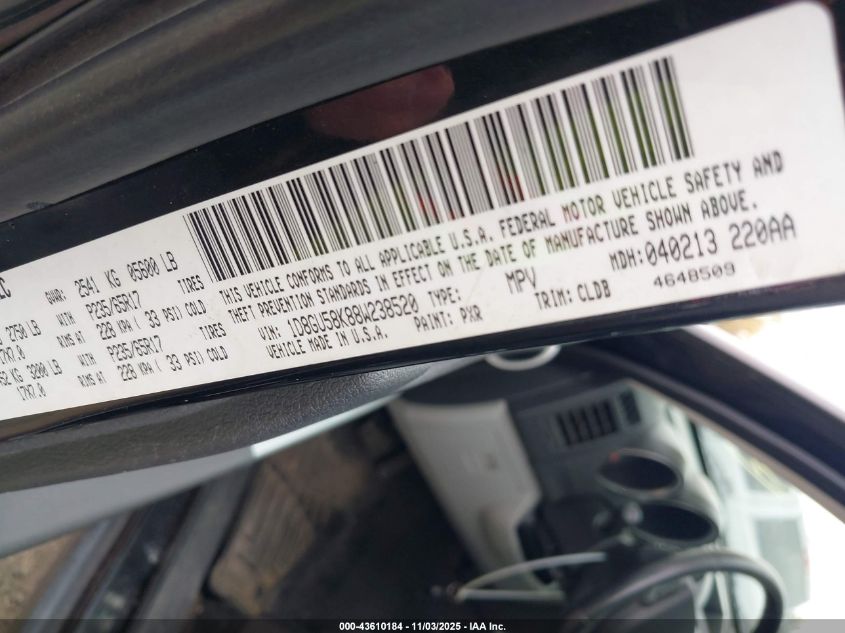 2008 Dodge Nitro Slt/Rt VIN: 1D8GU58K88W238520 Lot: 43610184