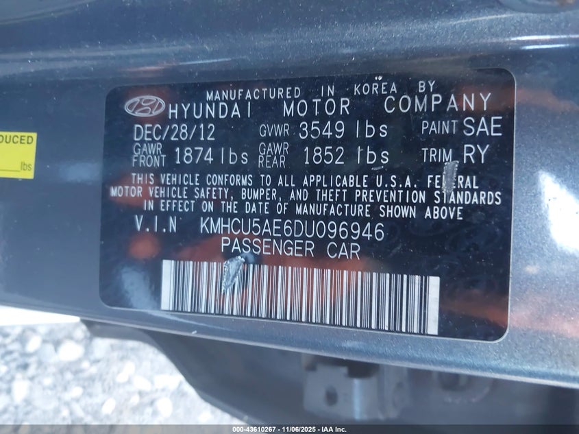 2013 HYUNDAI ACCENT SE KMHCU5AE6DU096946