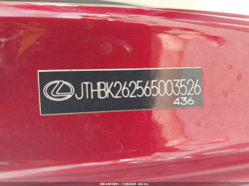 2006 Lexus Is 250 VIN: JTHBK262565003526 Lot: 43610281