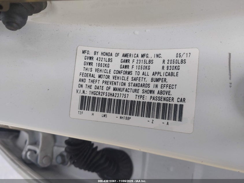1HGCR2F50HA237757 2017 HONDA ACCORD photo no. 9