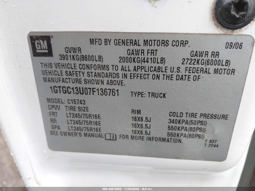 1GTGC13U07F136761 2007 GMC SIERRA photo no. 9