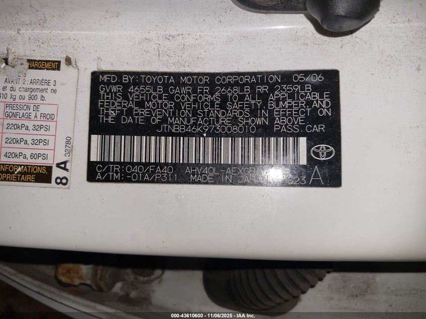 JTNBB46K973008010 2007 TOYOTA CAMRY photo no. 9
