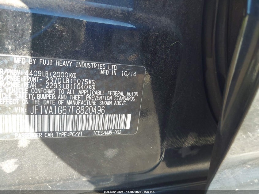 2015 SUBARU WRX LIMITED - JF1VA1G67F8820496