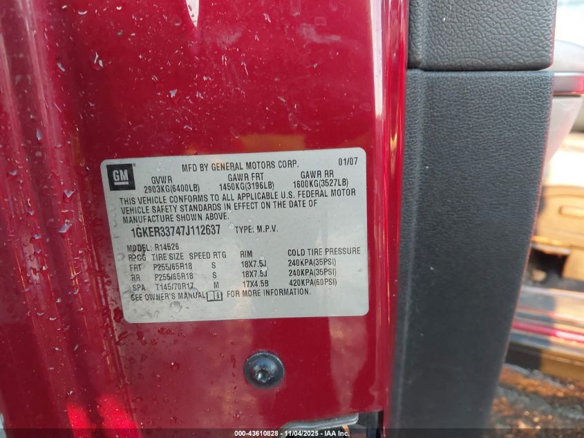 2007 GMC Acadia Slt-1 VIN: 1GKER33747J112637 Lot: 43610828