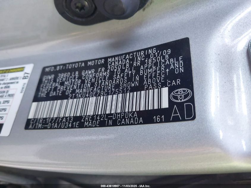 2009 Toyota Matrix VIN: 2T1KU40E79C175512 Lot: 43610907