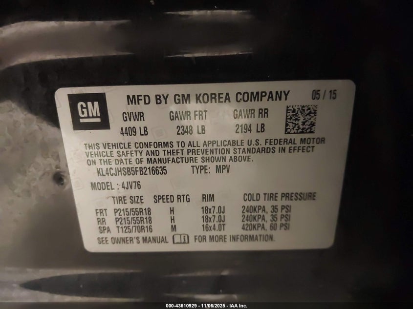 KL4CJHSB5FB216635 2015 BUICK ENCORE photo no. 9