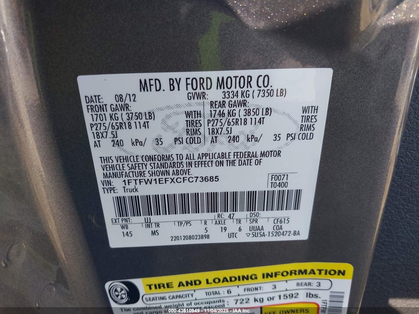 1FTFW1EFXCFC73685 2012 FORD F-150 photo no. 9
