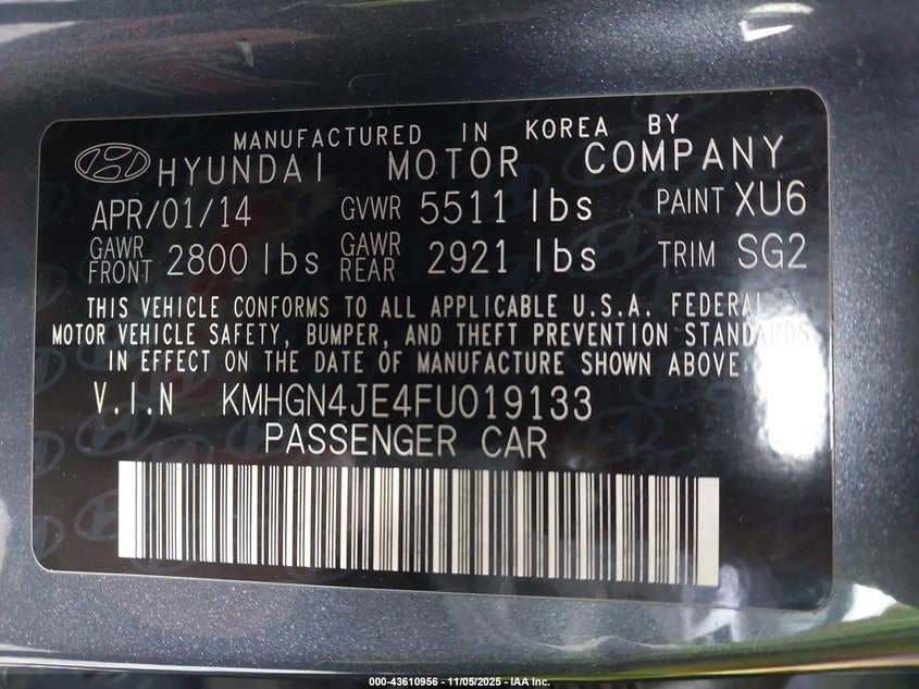 2015 HYUNDAI GENESIS 3.8 - KMHGN4JE4FU019133