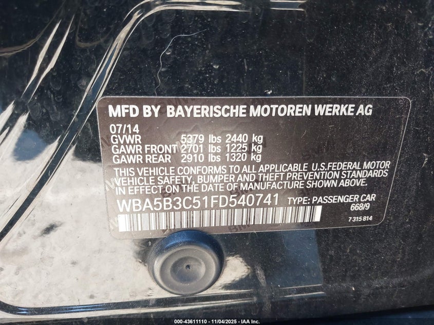 2015 BMW 535I XDRIVE - WBA5B3C51FD540741
